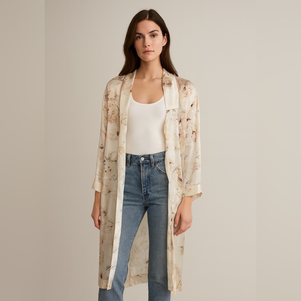le fou by Wilfred • Floral Hand Eye Silk Limited Edition Robe Duster Dress  (S) - Picture 2 of 10